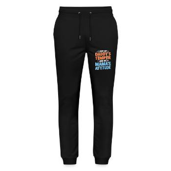Ich habe das Temperament meines Vaters und die Einstellung meiner Mutter - Stanley/Stella Unisex Bio Jogginghose Mover  - Schwarz - Vorne - Marisol (170cm) & Nik (191cm)
