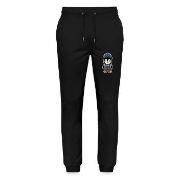 Penguin with construction worker helmet and dungarees - Stanley/Stella Mover Unisex Organic Jogging Trousers - black - Front - Marisol (170cm) & Nik (191cm)