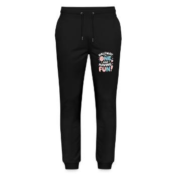 Half-year birthday: Halfway one and fun - Stanley/Stella Mover Unisex Organic Jogging Trousers - black - Front - Marisol (170cm) & Nik (191cm)