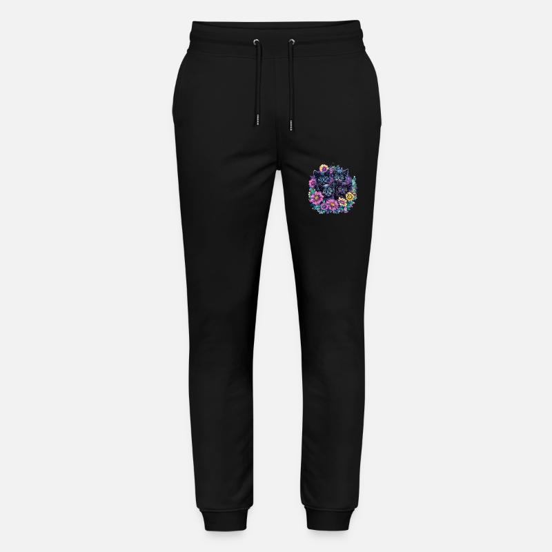 Schwarze Kätzchen mit Blumen - Stanley/Stella Unisex Bio Jogginghose Mover - Schwarz