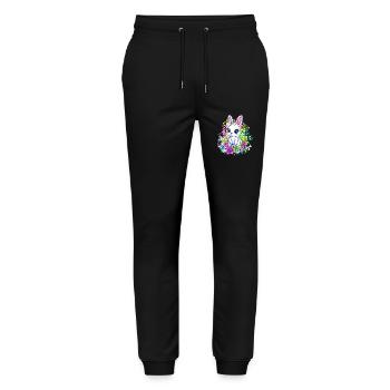 Regenbogen-Hase im Blumenfeld - Stanley/Stella Unisex Bio Jogginghose Mover  - Schwarz - Vorne - Marisol (170cm) & Nik (191cm)