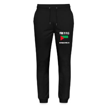 père et fils martiniquais martinique papa - Pantalon de jogging bio MOVER Stanley/Stella unisexe - noir - Devant - Marisol (170cm) & Nik (191cm)