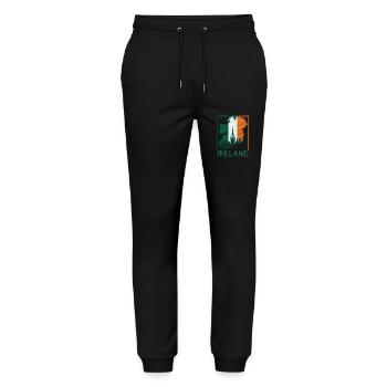 Ireland Map with Skyline and Irish Flag - Stanley/Stella Mover Unisex Organic Jogging Trousers - black - Front - Marisol (170cm) & Nik (191cm)