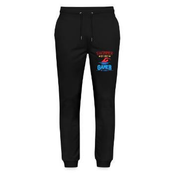 Funny Gambler Swimmer Gamer Saying - Stanley/Stella Mover Unisex Organic Jogging Trousers - black - Front - Marisol (170cm) & Nik (191cm)