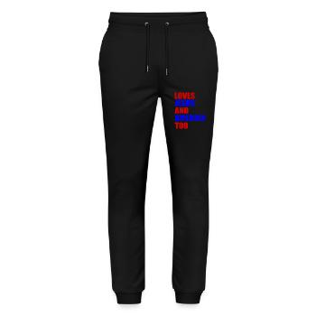 loves jesus and america too - Stanley/Stella Unisex Bio Jogginghose Mover  - Schwarz - Vorne - Marisol (170cm) & Nik (191cm)