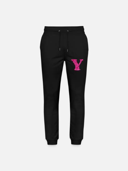 Kirjain y vaaleanpunainen glitter - Stanley/Stella Mover unisex luomu-collegehousut - musta