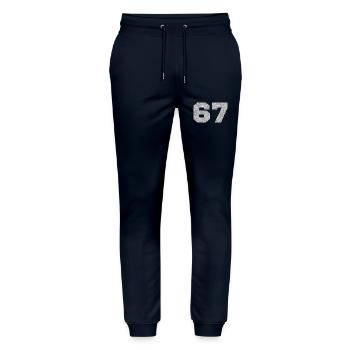 Number 67 Silver Glitter - 67th Anniversary - Stanley/Stella Mover Unisex Organic Jogging Trousers - navy - Front - Marisol (170cm) & Nik (191cm)