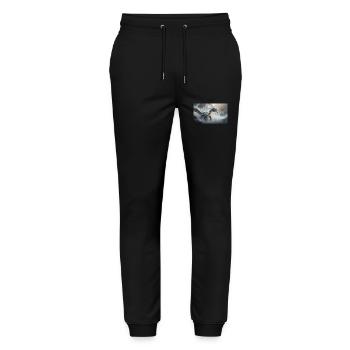 Ein realistischer böser dunkler Drache beim Erklimmen eines Nebels - Stanley/Stella Unisex Bio Jogginghose Mover  - Schwarz - Vorne - Marisol (170cm) & Nik (191cm)