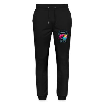 Aufdruck Hundesport ist fun rainbow Var. schwarz - Stanley/Stella Unisex Bio Jogginghose Mover  - Schwarz - Vorne - Marisol (170cm) & Nik (191cm)