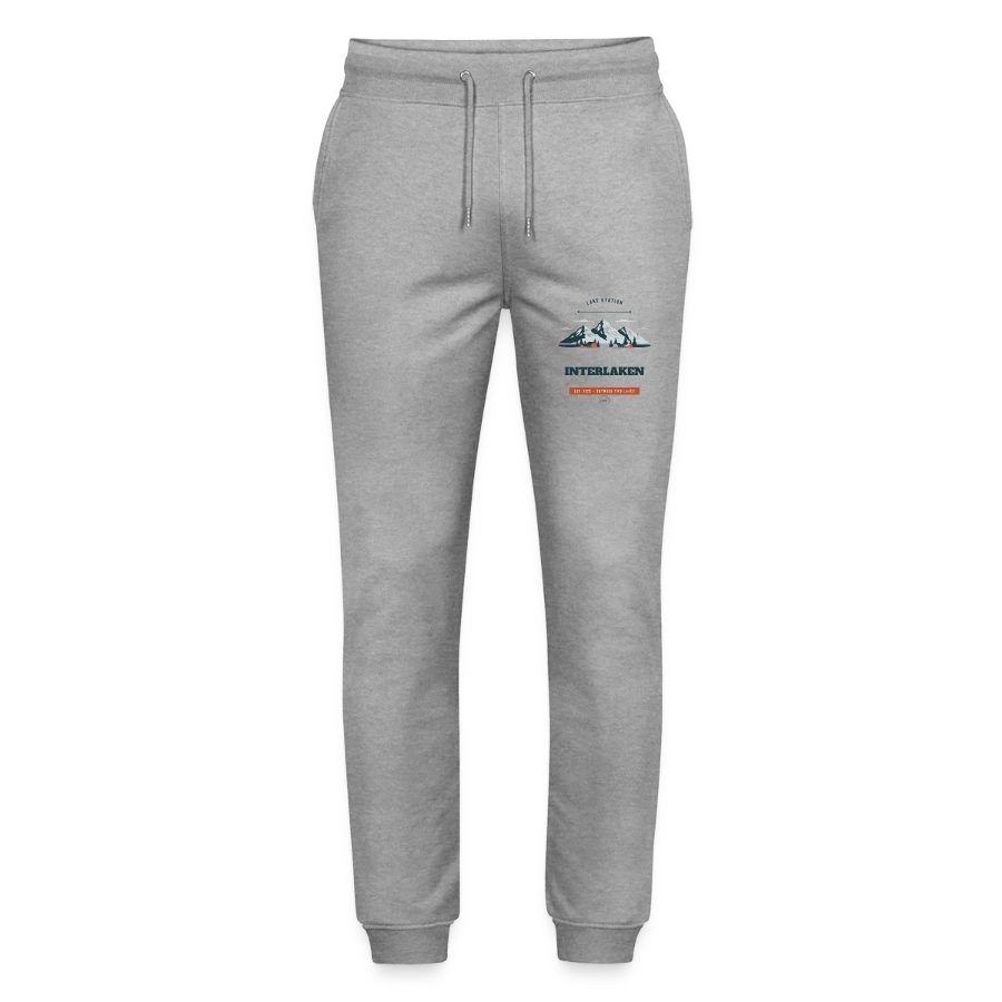 Interlaken badge on a stanley/stella mover unisex organic jogging trousers, heather grey