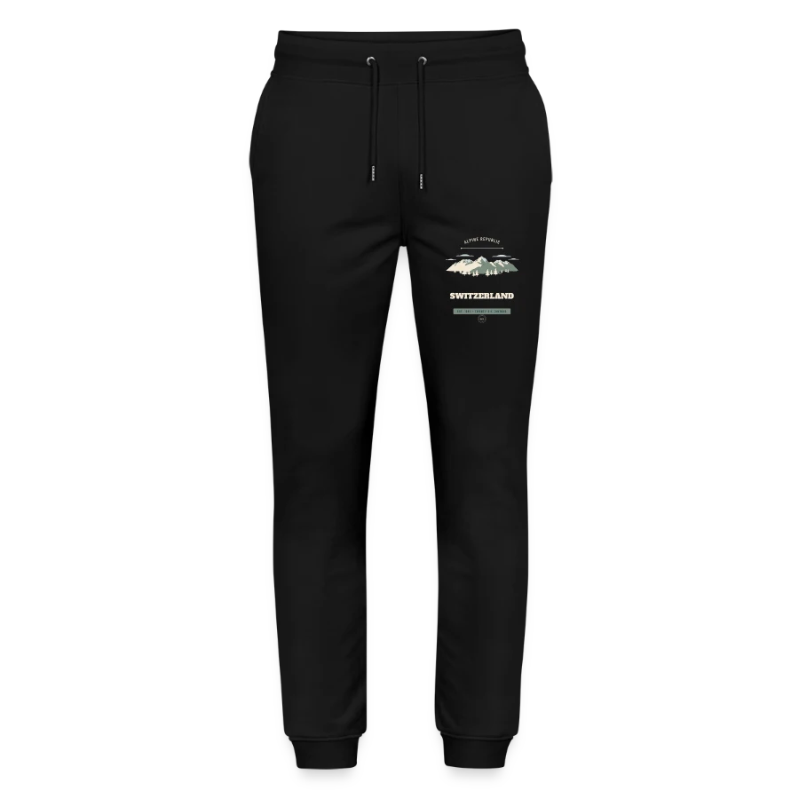 Switzerland badge on a stanley/stella mover unisex organic jogging trousers, black