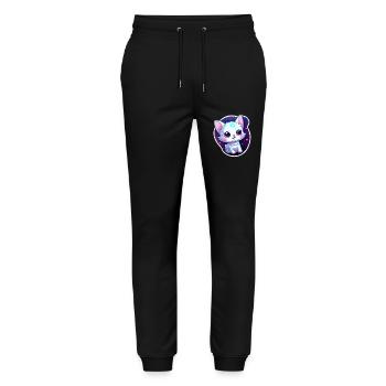 "Kitty Galaxy: Cute Cartoon Floating in Space" - Stanley/Stella Mover Unisex Organic Jogging Trousers - black - Front - Marisol (170cm) & Nik (191cm)