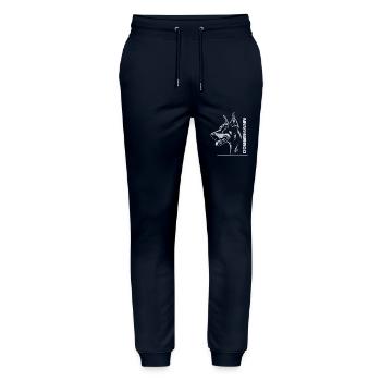 Doberman Pinscher, Dog Head, Silver Drawing - Stanley/Stella Mover Unisex Organic Jogging Trousers - navy - Front - Marisol (170cm) & Nik (191cm)
