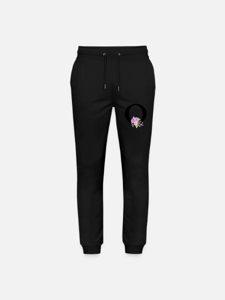 Purple Floral Letter O - Stanley/Stella Mover Unisex Organic Jogging Trousers - black