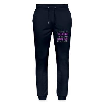 Pharmacienne super héroïne humour cadeau - Pantalon de jogging bio MOVER Stanley/Stella unisexe - marine - Devant - Marisol (170cm) & Nik (191cm)