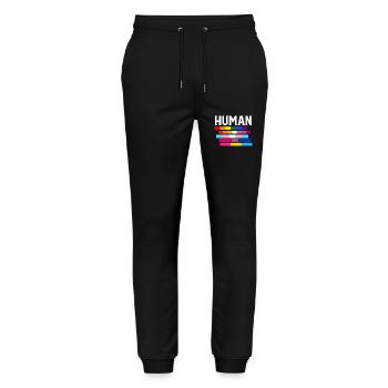 LGBT MENSCHLICHER STOLZ - Stanley/Stella Unisex Bio Jogginghose Mover  - Schwarz - Vorne - Marisol (170cm) & Nik (191cm)