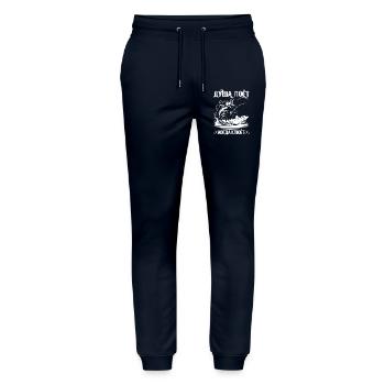 Die Angler Seele singt Spruch auf Russisch Angeln - Stanley/Stella Unisex Bio Jogginghose Mover  - Navy - Vorne - Marisol (170cm) & Nik (191cm)