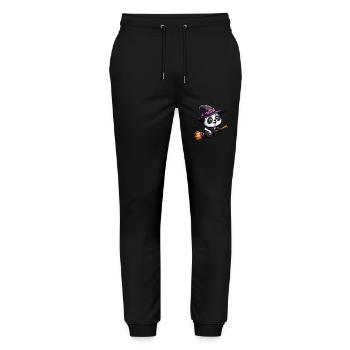 Halloween Panda Hexe mit Hexenbesen Comic Süß - Stanley/Stella Unisex Bio Jogginghose Mover  - Schwarz - Vorne - Marisol (170cm) & Nik (191cm)