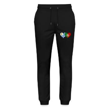 Uruguay Portugal Flag Heart - Stanley/Stella Mover Unisex Organic Jogging Trousers - black - Front - Marisol (170cm) & Nik (191cm)