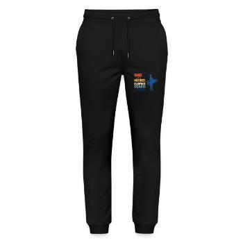Dad Hero Surfing Coach Legend Funny Surfing Dad - Stanley/Stella Mover Unisex Organic Jogging Trousers - black - Front - Marisol (170cm) & Nik (191cm)