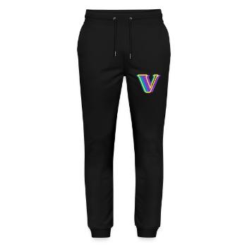 Mehrfarbiger Buchstabe V - Stanley/Stella Unisex Bio Jogginghose Mover  - Schwarz - Vorne - Marisol (170cm) & Nik (191cm)