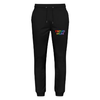 Proud Mum UK Schreibweise - Stanley/Stella Unisex Bio Jogginghose Mover  - Schwarz - Vorne - Marisol (170cm) & Nik (191cm)
