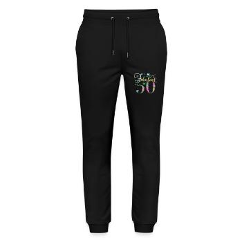 50th Birthday vintage retro Born in 1973 Birthday - Stanley/Stella Mover Unisex Organic Jogging Trousers - black - Front - Marisol (170cm) & Nik (191cm)