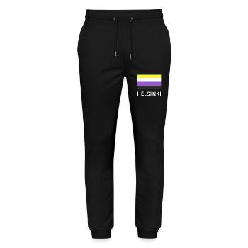 Non binary Pride Flag Helsinki - Stanley/Stella Mover Unisex Organic Jogging Trousers - black - Front - Marisol (170cm) & Nik (191cm)