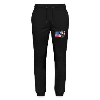 Hanoverian Scent Hound America Flag Dogs - Stanley/Stella Mover Unisex Organic Jogging Trousers - black - Front - Marisol (170cm) & Nik (191cm)