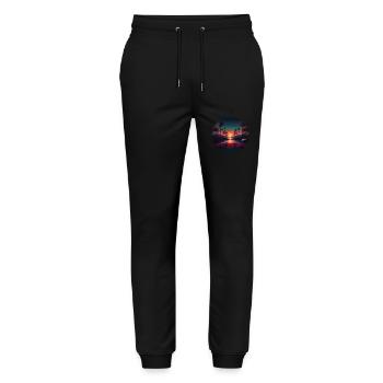 Vintage Sunset Graphic 70s Retrowave Illustration - Stanley/Stella Mover Unisex Organic Jogging Trousers - black - Front - Marisol (170cm) & Nik (191cm)