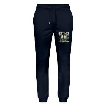 Vintage 1940's Born Retro Birthday Vintage - Stanley/Stella Mover Unisex Organic Jogging Trousers - navy - Front - Marisol (170cm) & Nik (191cm)