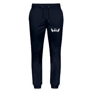 Number 95 Angel - 95th Birthday Wings - Stanley/Stella Mover Unisex Organic Jogging Trousers - navy - Front - Marisol (170cm) & Nik (191cm)