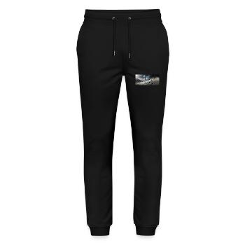 Alien gris sur la surface de la lune – Couple qui s’embrasse - Pantalon de jogging bio MOVER Stanley/Stella unisexe - noir - Devant - Marisol (170cm) & Nik (191cm)