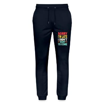 Désolé, je suis en retard, je n’ai pas voulu venir - Pantalon de jogging bio MOVER Stanley/Stella unisexe - marine - Devant - Marisol (170cm) & Nik (191cm)