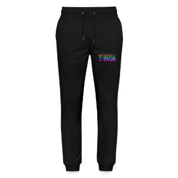 yuna rs regenbogen - Stanley/Stella Unisex Bio Jogginghose Mover  - Schwarz - Vorne - Marisol (170cm) & Nik (191cm)