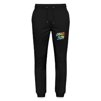 Grèce 2024 Équipe de vacances colorée - Pantalon de jogging bio MOVER Stanley/Stella unisexe - noir - Devant - Marisol (170cm) & Nik (191cm)