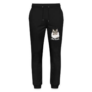 Chat beauté main coon (texte blanc) - Pantalon de jogging bio MOVER Stanley/Stella unisexe - noir - Devant - Marisol (170cm) & Nik (191cm)