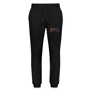 Année 1992, 30 ans, cadeau de 30e anniversaire - Pantalon de jogging bio MOVER Stanley/Stella unisexe - noir - Devant - Marisol (170cm) & Nik (191cm)