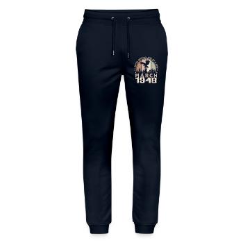 Incomparable since March 1948, 76th Anniversary - Stanley/Stella Mover Unisex Organic Jogging Trousers - navy - Front - Marisol (170cm) & Nik (191cm)