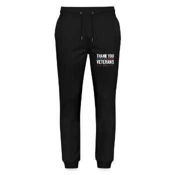 Patriotic THANK YOU VETERANS and Soldiers - Stanley/Stella Mover Unisex Organic Jogging Trousers - black - Front - Marisol (170cm) & Nik (191cm)