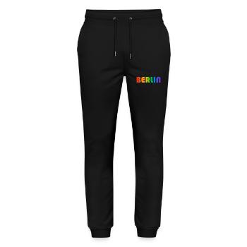 Berliner Regenbogen Text - Stanley/Stella Unisex Bio Jogginghose Mover  - Schwarz - Vorne - Marisol (170cm) & Nik (191cm)