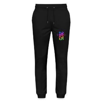 Schulkind 2025 - EKG - Puls - Einschulung - Stanley/Stella Unisex Bio Jogginghose Mover  - Schwarz - Vorne - Marisol (170cm) & Nik (191cm)
