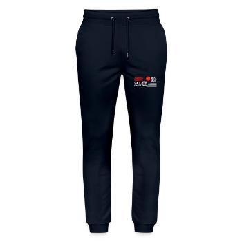 Echte Männer schalten - Stanley/Stella Unisex Bio Jogginghose Mover  - Navy - Vorne - Marisol (170cm) & Nik (191cm)