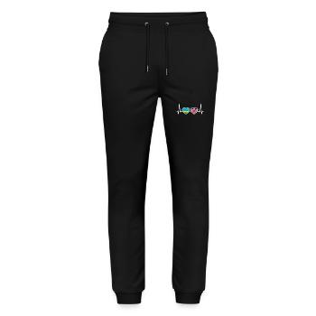 Ruanda UK Herzschlag Flagge Britisch Ruandisch - Stanley/Stella Unisex Bio Jogginghose Mover  - Schwarz - Vorne - Marisol (170cm) & Nik (191cm)