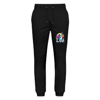 Cute puppy with lotus flowers - Stanley/Stella Mover Unisex Organic Jogging Trousers - black - Front - Marisol (170cm) & Nik (191cm)