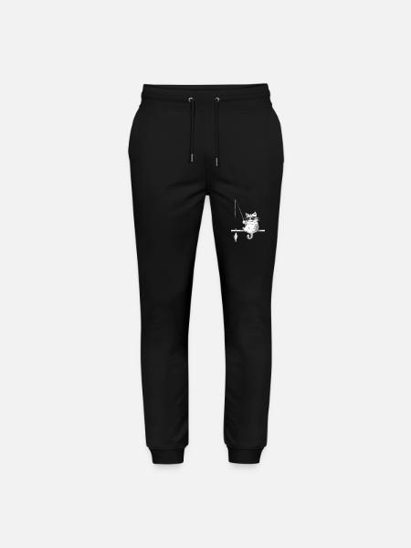 Cat with sunglasses fishing - Stanley/Stella Mover Unisex Organic Jogging Trousers - black