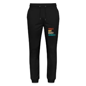 World's Okayest Journalist Humorous Saying - Stanley/Stella Mover Unisex Organic Jogging Trousers - black - Front - Marisol (170cm) & Nik (191cm)
