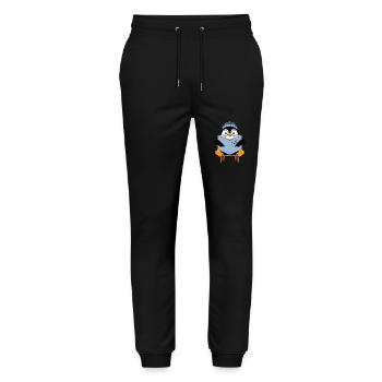 Niedlicher Pinguin Mit Buch 'Antarctica: A Penguin - Stanley/Stella Unisex Bio Jogginghose Mover  - Schwarz - Vorne - Marisol (170cm) & Nik (191cm)