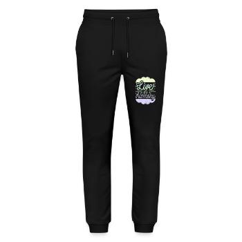 Inspiriere Spiritualität Zitat: Lebe in Harmonie - Stanley/Stella Unisex Bio Jogginghose Mover  - Schwarz - Vorne - Marisol (170cm) & Nik (191cm)