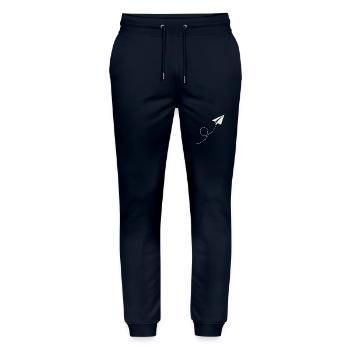 Paper Airplane – Minimalist Flight Design - Stanley/Stella Mover Unisex Organic Jogging Trousers - navy - Front - Marisol (170cm) & Nik (191cm)